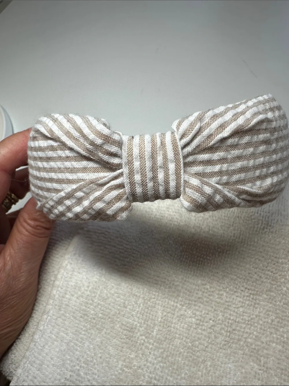 J. Crew Factory Beige and White Striped Seersucker Knotted Headband
